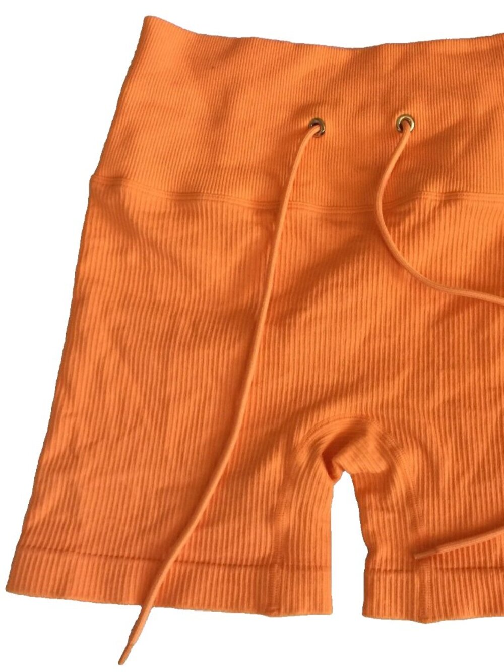 WOMENS M ORANGE HIGH RISE STRETCH NYLON RIBBED BIKER SHORTS YOGA ACTIVEWEAR